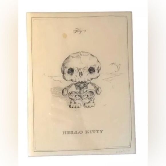 Signed Hello Kitty Skeleton Art Wood Panel By Michael Paulus Cartoon Anatomy LE - Picture 1 of 9